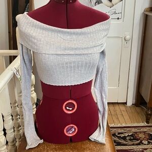 Garage Off-Shoulder Ribbed Sweater - Light Gray